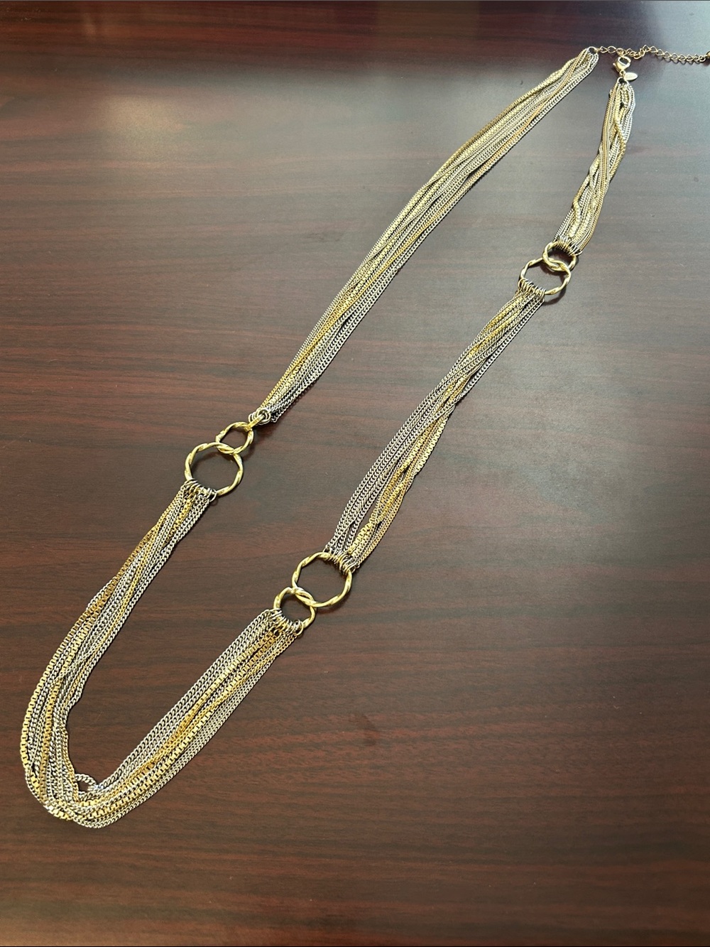 Lia Sophia Two-Tone Gold and Silver Multi-Strand Ring Accent Necklace